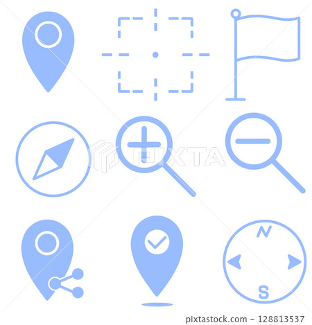 Location and map icon set, simple, blue Location and map icon set, simple, blue 128813537