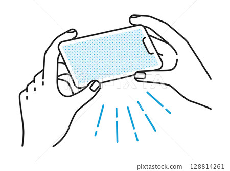 Illustration material: Hand holding a smartphone sideways 128814261