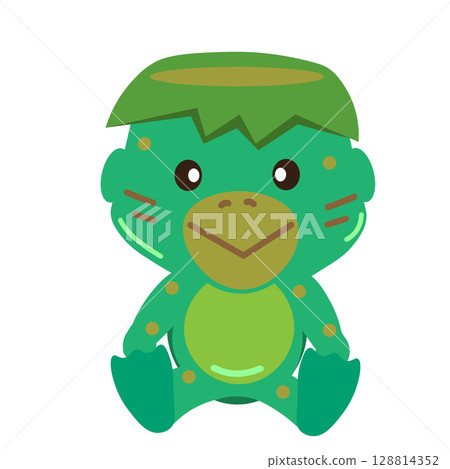 Illustration of a cute sitting kappa 128814352