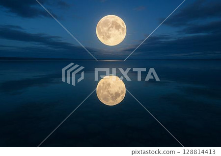 月亮出現在水面上 128814413
