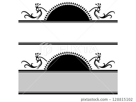 一組帶有孔雀插圖裝飾的亞洲風格標題框架。 128815102