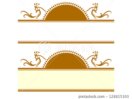 一組帶有孔雀插圖裝飾的亞洲風格標題框架。 128815103