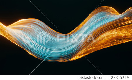 Abstract golden and blue light wave on dark background 128815219