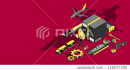 Modern Global logistic service concept with export, import, warehouse business, transport. Modern Global logistic service concept with export, import, warehouse business, transport. 128815390