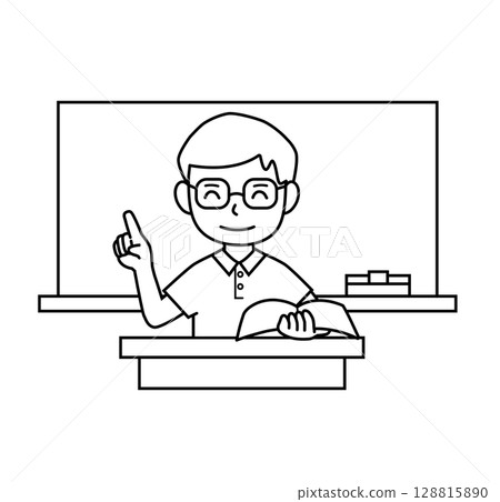 學校生活_老師教學_Polo衫_線條畫 128815890