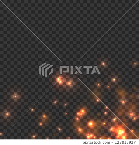 Falling Golden Glitter Particles Overlay. Bright Sparkling Light Effect. Vector 128815927