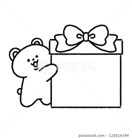 Bear giving a present - Line drawing Bear giving a present - Line drawing 128816394