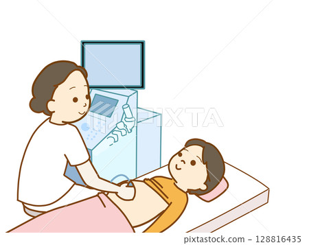 A pregnant woman undergoing an ultrasound examination A pregnant woman undergoing an ultrasound examination 128816435