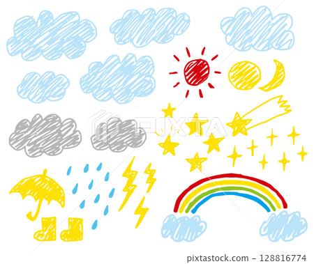 手繪天氣圖示設定向量 128816774