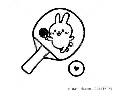 Illustration of a table tennis racket with a rabbit (line drawing) 128816964