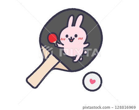 帶有兔子插圖的乒乓球拍插圖（線條畫顏色） 128816969