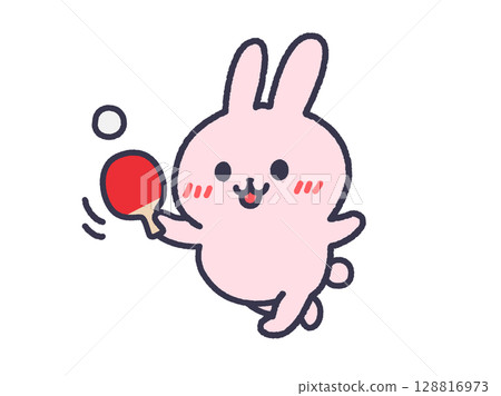 兔子打乒乓球的插圖（線畫，彩色） 128816973