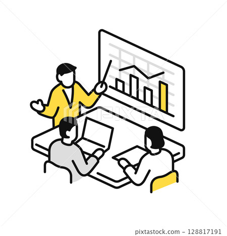 Simple vector icon illustration of a business person giving a presentation 128817191
