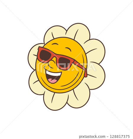 Cool Retro Flower With Stylish Sunglasses And Confident Smile Vector Illustration Cool Retro Flower With Stylish Sunglasses And Confident Smile Vector Illustration 128817375