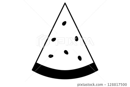 Simple line drawing illustration of cut watermelon, summer illustration, black and white 128817500
