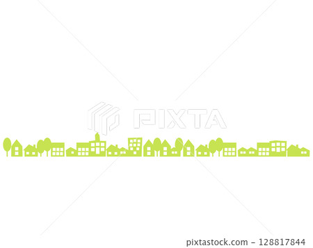 城市景觀插圖，綠色 128817844