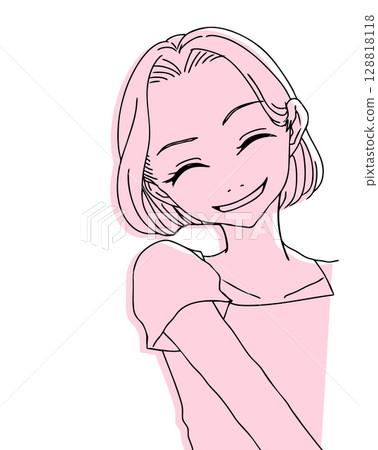A woman smiling and showing her teeth [cartoon-style illustration] 128818118