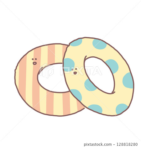 條紋和圓點游泳圈的插圖 128818280
