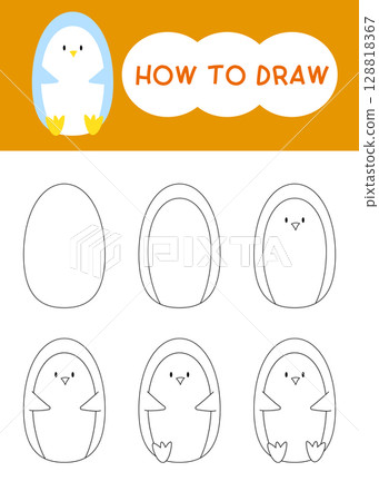 How to draw cute penguin cartoon step by step for learning, drawing, education and kindergarten 128818367
