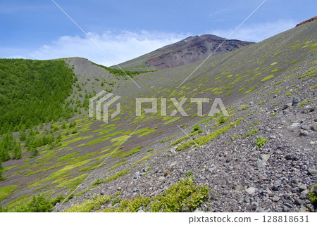 Mount Fuji and the Hoei No. 3 Crater on the mountainside Mount Fuji and the Hoei No. 3 Crater on the mountainside 128818631