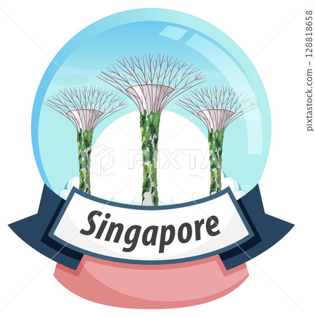 Singapore Supertrees in Snow Globe Illustration 128818658