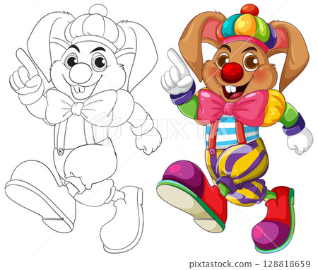Colorful Cartoon Rabbit Clown Illustration Colorful Cartoon Rabbit Clown Illustration 128818659