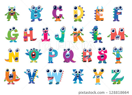 Colorful Monster Alphabet Vector Illustration 128818664