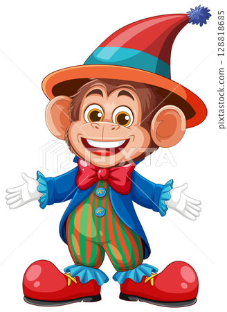 Cheerful Monkey Clown in Colorful Attire 128818685