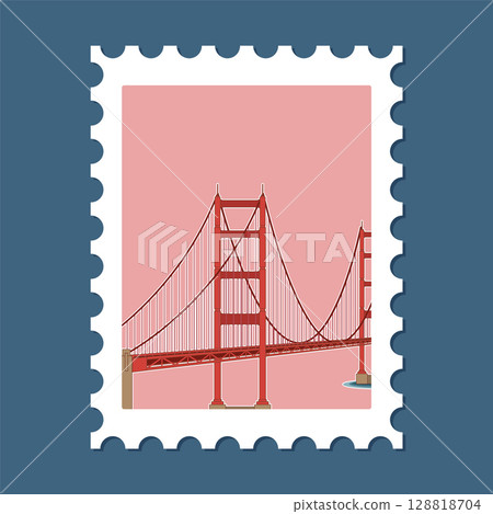 Iconic Bridge on Postage Stamp Illustration Iconic Bridge on Postage Stamp Illustration 128818704