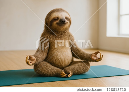 樹懶在室內做瑜珈(冥想/正念)的插圖 樹懶在室內做瑜珈(冥想/正念)的插圖 128818710