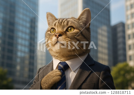 穿著西裝去上班的商人貓 穿著西裝去上班的商人貓 128818711