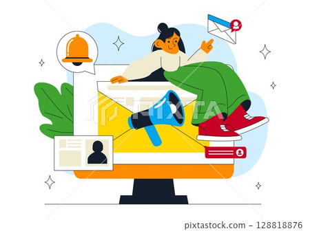 Email Newsletter Vector Illustration Featuring an Envelope, Electronic Mail Message, or Mobile Service in a Flat Style Cartoon Design 128818876
