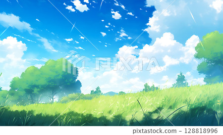 清爽的夏日藍天和自然風景的插圖 128818996