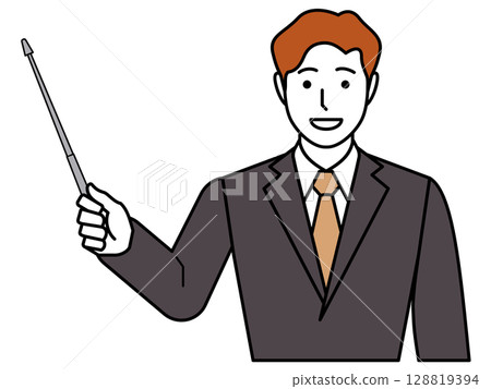 A man in a charcoal suit holding a pointer 128819394