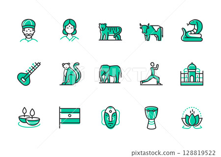 Travel to India - set of line design style icons Travel to India - set of line design style icons 128819522