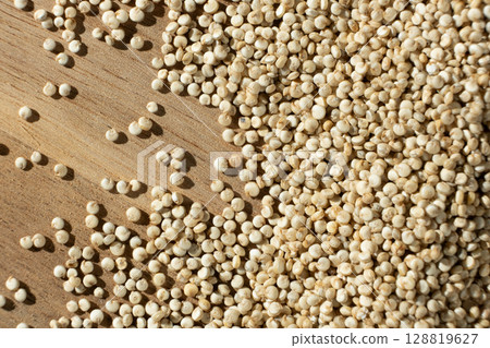 Macro Top View of Uncooked White Quinoa. Healthy Grain Background. 128819627