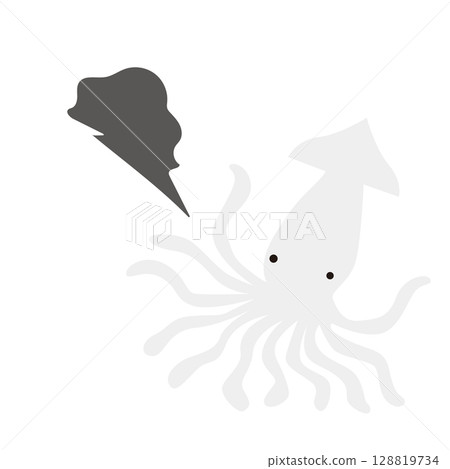 Illustration of a white squid spitting squid ink Illustration of a white squid spitting squid ink 128819734