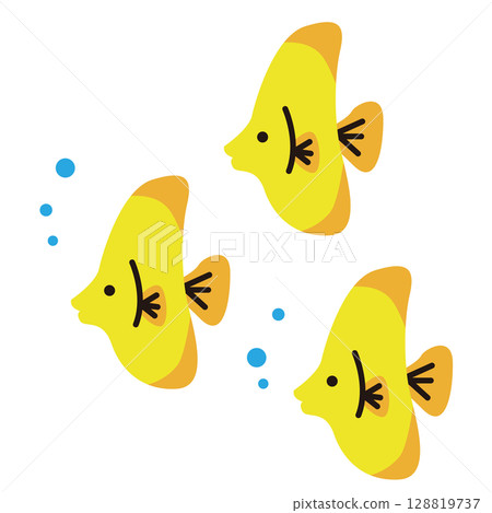 Yellow tropical fish school illustration material 128819737