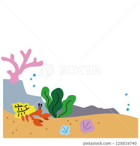 寄居蟹和珊瑚礁的可愛插圖裝飾材料 128819740