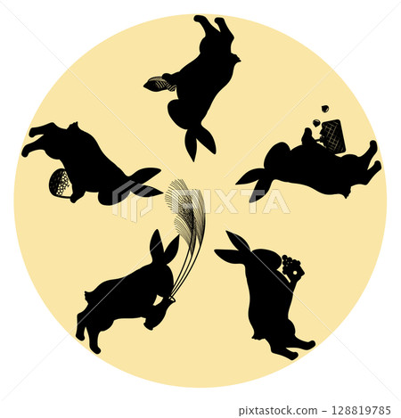 Moon viewing_Rabbit preparing offerings Moon viewing_Rabbit preparing offerings 128819785