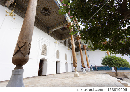 tomb of Baha' al-Din Naqshband, a founder of Sufi Sunni Islam. the building is called  Bahoutdin Architectural Complex or bakhautdin naqsband mausoleum. 128819906