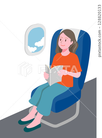 年輕女子從飛機窗向外看 128820133