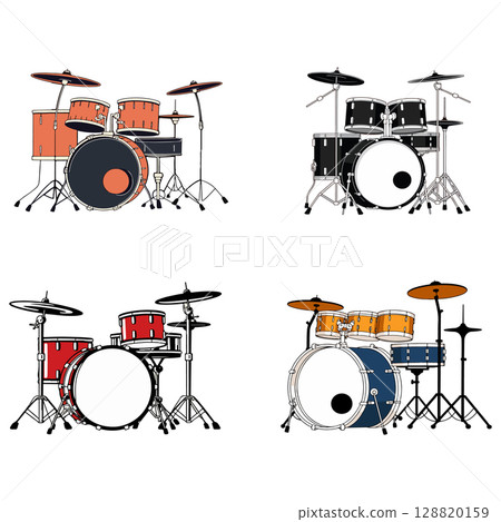 Four Drum Set Illustrations 128820159