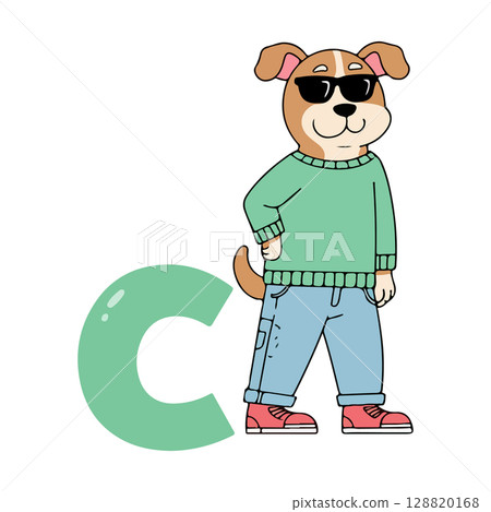 Cool Dog Cartoon Character with Letter C 128820168