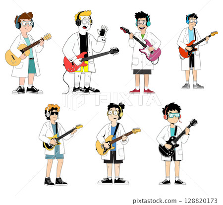 Cartoon Scientists Playing Guitars Cartoon Scientists Playing Guitars 128820173