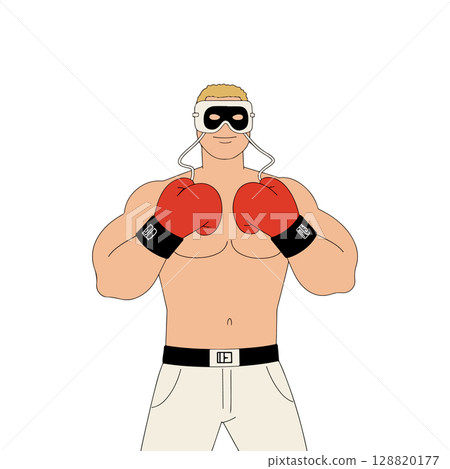 Cartoon Boxer with Mask and Gloves 128820177