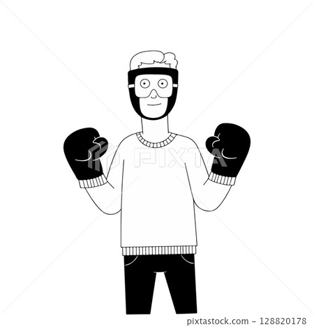 Cartoon Boxer with Gloves and Headgear Cartoon Boxer with Gloves and Headgear 128820178