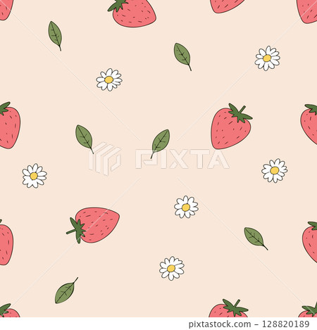 Strawberry and Daisy Pattern 128820189