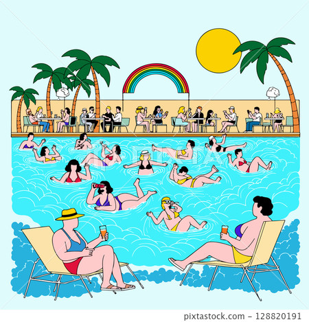 People Relaxing by the Pool People Relaxing by the Pool 128820191