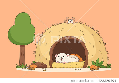 Cartoon Mouse Sleeping in Burrow Cartoon Mouse Sleeping in Burrow 128820194